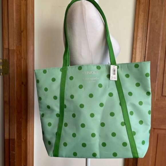 CLINIQUE X KATE SPADE Limited Edition Green Polka Dot Tote - Picture 1 of 16